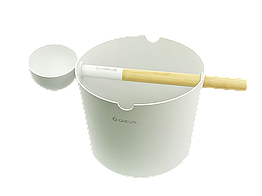 Набір GREUS сталь (шайка + черпак), білий для лазні та сауни