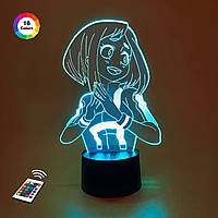 3D нічник "Очако Урарака" (ВОЛІЧНЕ ЗОБРАЖЕННЯ)+ пульт ДК + мережевий адаптер + батарейки (3ААА) 3DTOYSLAMP