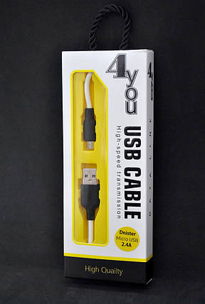 Кабель Usb Micro USB 4you Dnister white (2.4A, Silicone Perfect, 2m), фото 1