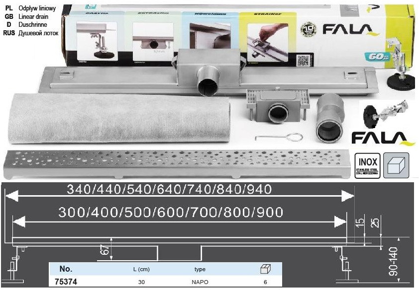 Трап для душу NAPO 30х7х5,2 см FALA-75374