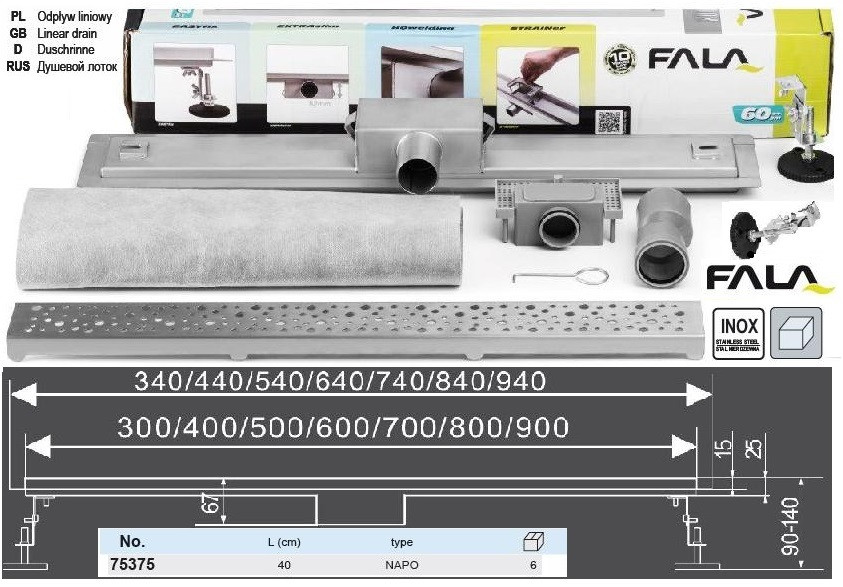 Трап для душу NAPO 40х7х5,2 см FALA-75375