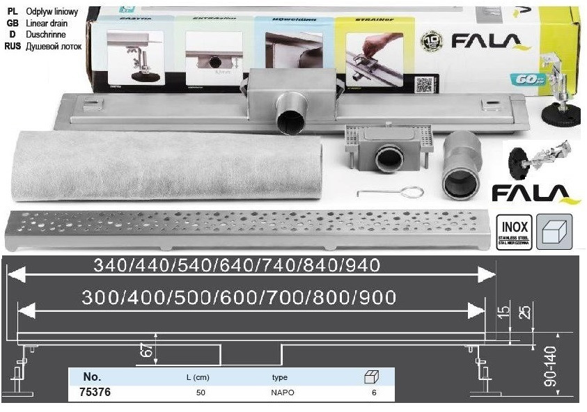 Трап для душу NAPO 50х7х5,2 см FALA-75376