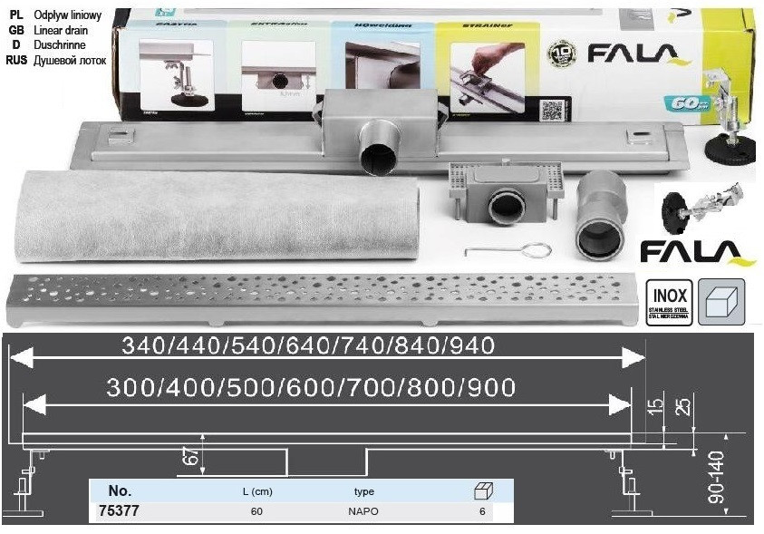 Трап для душа NAPO 60х7х5,2 см FALA-75377