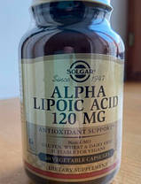 Альфа-ліпоєва кислота 120 Solgar Alpha Lipoic Acid 120 mg 60 капсул, фото 3
