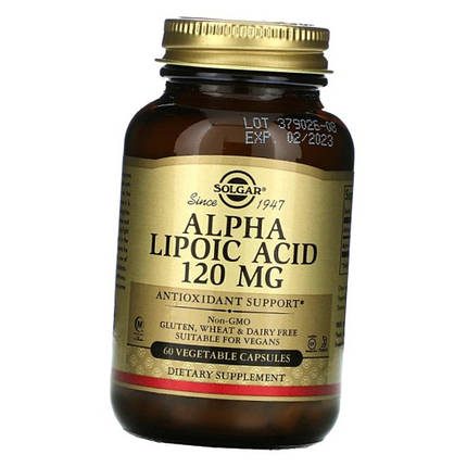 Альфа-ліпоєва кислота 120 Solgar Alpha Lipoic Acid 120 mg 60 капсул, фото 2