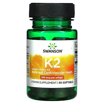 Вітамін K2 100 мкг Swanson для здоров'я кісток та серцево-судинної системи 30 капсул