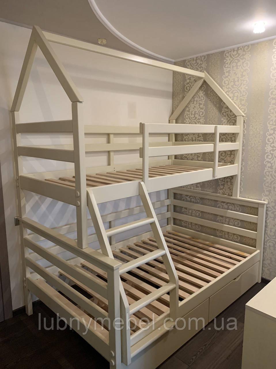 Ліжко двоповерхове дерев'яне трансформер Домик2