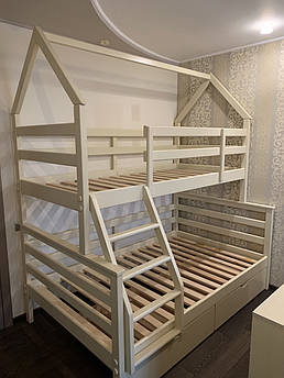 Ліжко двоповерхове дерев'яне трансформер Домик2