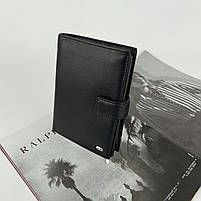 Чоловічий шкіряний розкладний гаманець на кнопці Petek чорний, фото 3