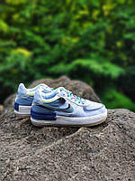 Женские кроссовки Nike Air Force 1 Shadow Кожаные Голубые Люкс