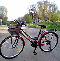 Городской велосипед Mustang Sport (Мустанг Спорт) 26*162 Черно-Красный, Женская Рама, Корзинка 21 передач