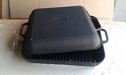 Сковорода гриль чавунна емальована, квадратна, з кришкою сковородою, 280мм*280мм, h=40мм