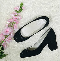 Туфли замшевые на каблуке женские черные классические из натуральной замши от производителя 37