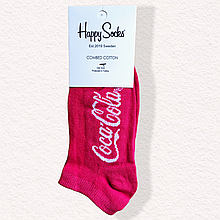 Жіночі шкарпетки короткі 35-39 рожеві з принтом Happy Socks