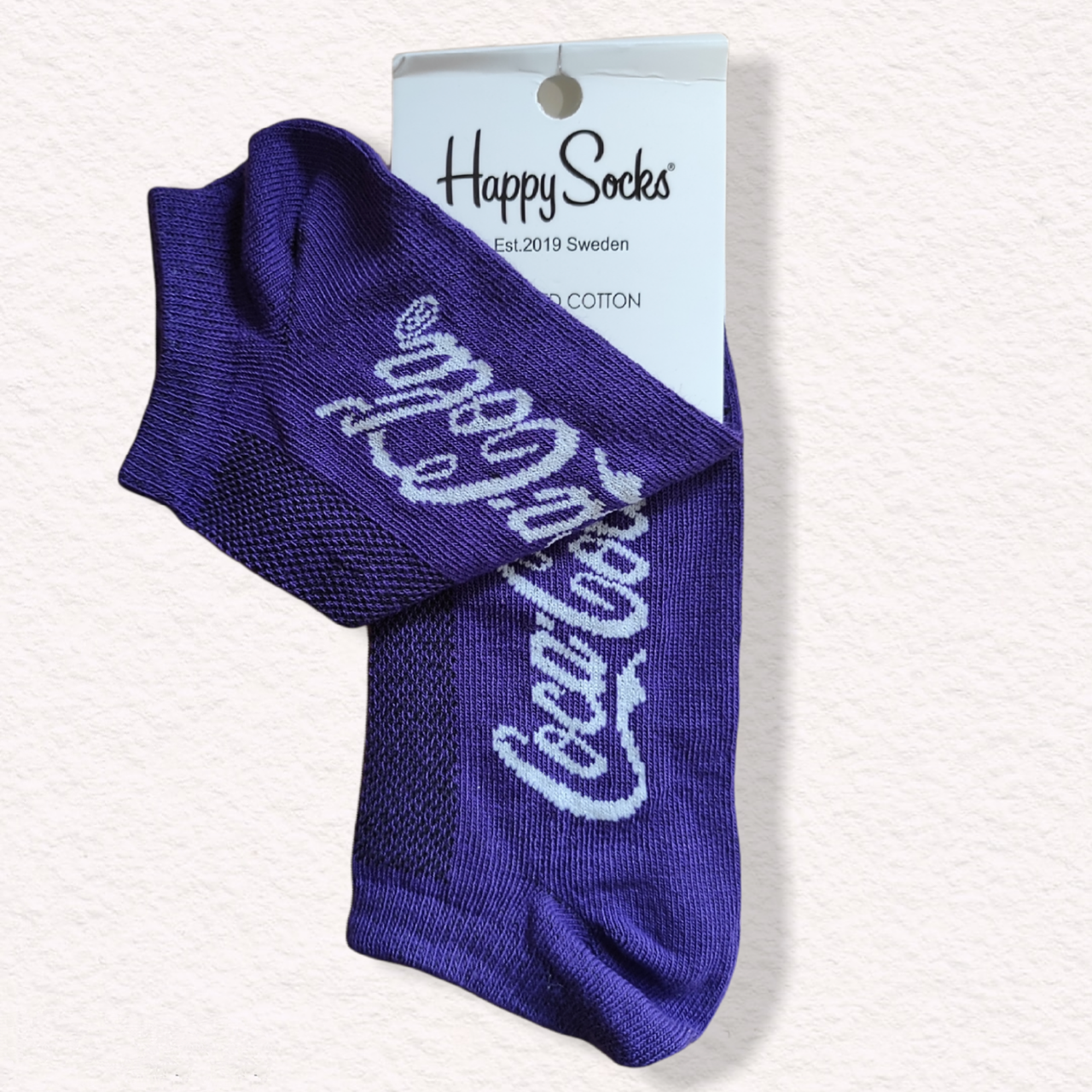 Жіночі шкарпетки короткі 35-39 фіолетові з принтом Happy Socks, фото 1
