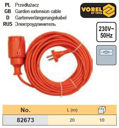 Подовжувач електроподовжувач садовий l=20м VOREL-82673