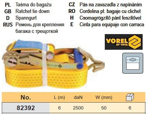 Ремінь ремінь кріплення багажу тріщатка 2500daN 50мм х 6м VOREL-82392