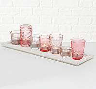 Набір свічників для широкої свічки на підставці 7 шт рожеве скло h11 см