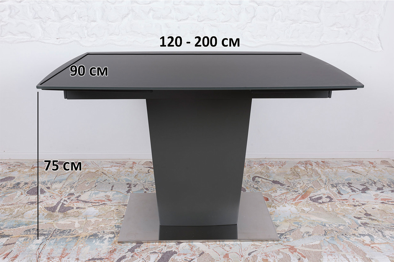 Великий розкладний стіл Oxford 120-200х90см графіт з матовою скляною стільницею на одній ніжці, фото 1