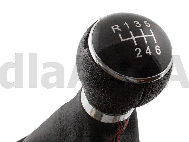 VW Caddy 04-09 ручка перемикання передач + чорний чохол з червоною ниткою і хромованою рамкою 6 передач
