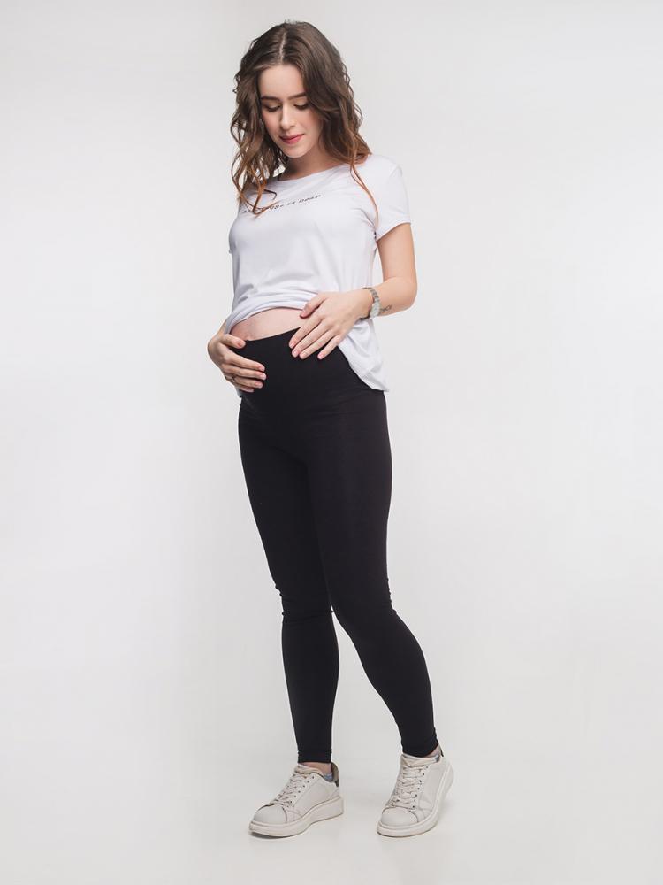 Чорні легінси лосини для вагітних бавовняні з широким трикотажним поясом, 735