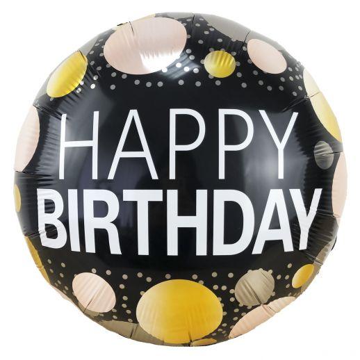 Фольгована кулька круг "Happy Birthday кола" чорна 18"(45см) 1шт.