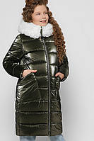 Зимова куртка для дівчинки подовжений пуховик зелена 8305-1  28,30,32 рр