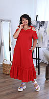 Очаровательный женский коттоновый сарафан на шлейках-завязках размеры Красный, 52