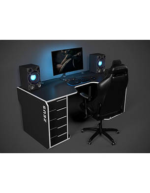 Геймерський стіл ZEUS Viking-1L ,колір чорний\білий, фото 3