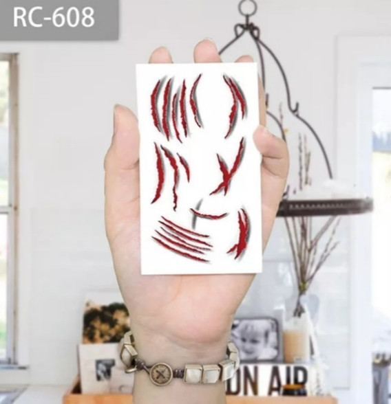 Наклейка тату для Хелловіну Подряпини 10 на 6 см червоний, фото 1