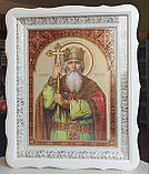 Аналойна ікона Святий Миколай Чудотворець у фігурному білому кіоті, що відкривається,розмір 52×42,лик 30*40,26, фото 3