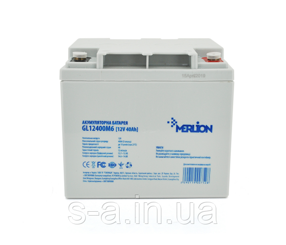 40А·год AGM Акумуляторна батарея MERLION AGM GP12400M6 12 V 40 Ah (196 x 165 x 175 ) Q1/96