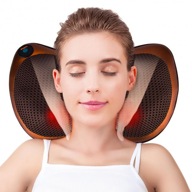Роликовая массажная подушка для спины и шеи головы массажер Massage pillow с подогревом для дома авто - фото 3 - id-p1065589720
