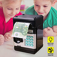 Детский сейф с кодом для купюр и монет UKC Электронная детская копилка сейф игрушечная Черный