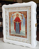 Аналойна ікона Богородиця Покров у фігурному кіоті, що відкривається, розмір кіота 31*35,лик 20*24, 26 сюжетів, фото 2