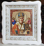 Аналойна ікона Богородиця Покров у фігурному кіоті, що відкривається, розмір кіота 31*35,лик 20*24, 26 сюжетів, фото 6