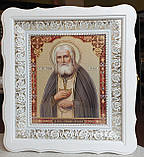 Аналойна ікона Богородиця Покров у фігурному кіоті, що відкривається, розмір кіота 31*35,лик 20*24, 26 сюжетів, фото 4