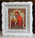 Аналойна ікона Богородиця Покров у фігурному кіоті, що відкривається, розмір кіота 31*35,лик 20*24, 26 сюжетів, фото 3