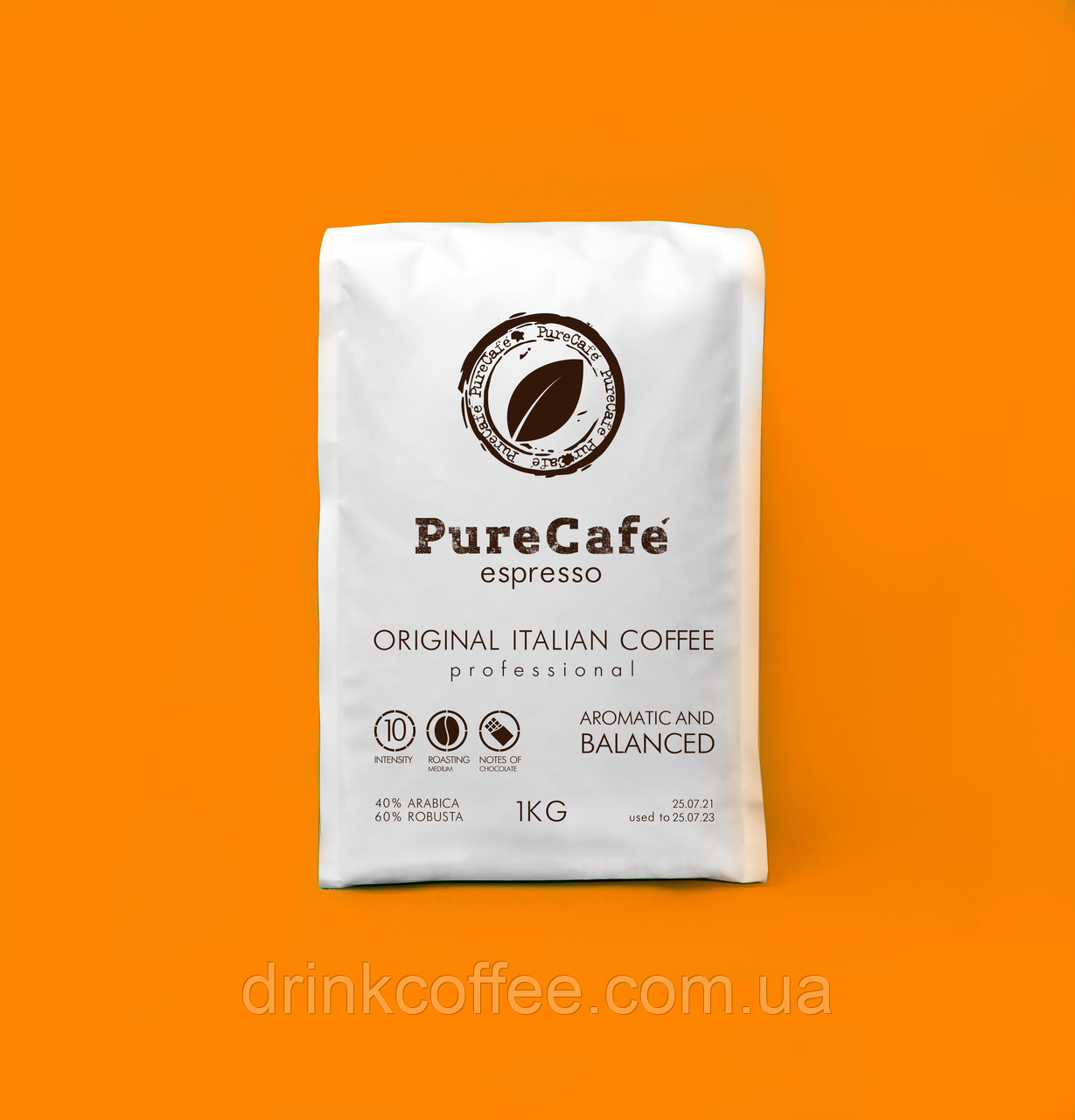 Кава PureCafe Espresso зерно 40% Арабіки 60% Робусти Італія 1кг