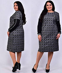 Тепле жіноче вовняне плаття, плаття осіннє 50-й розмір, батальне жіноче плаття з довгим рукавом
