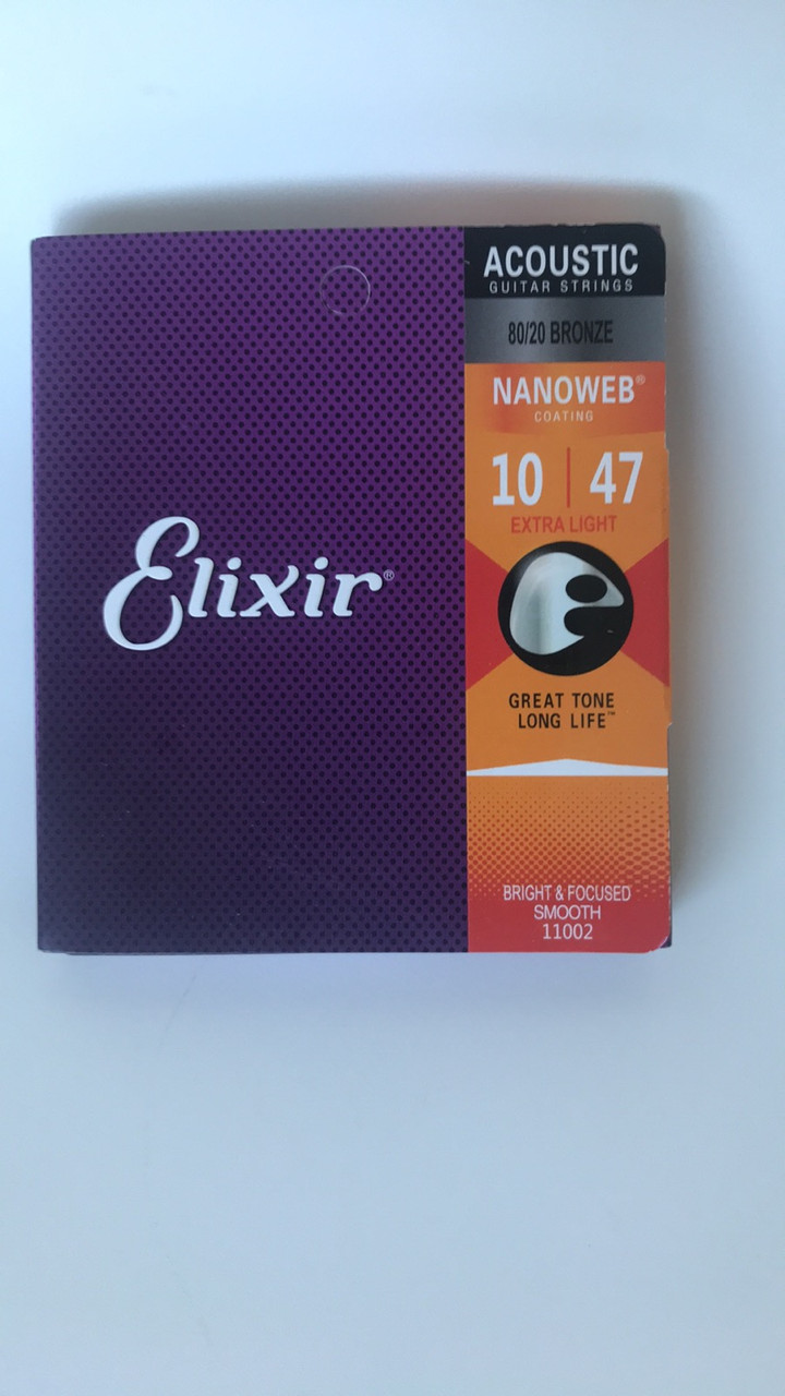 Струни для акустичної гітари Elixir 11002 Nanoweb 80/20 Bronze Acoustic Extra Light 10/47 Bright & Smooth