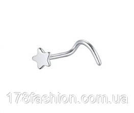 Сережка для пірсингу носа зірочка під срібло, фото 1