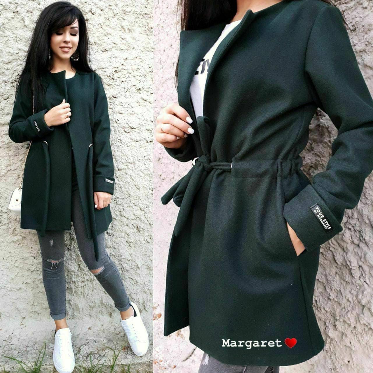 Пальто осінньо з кашеміру з незвичайним поясом, фото 1