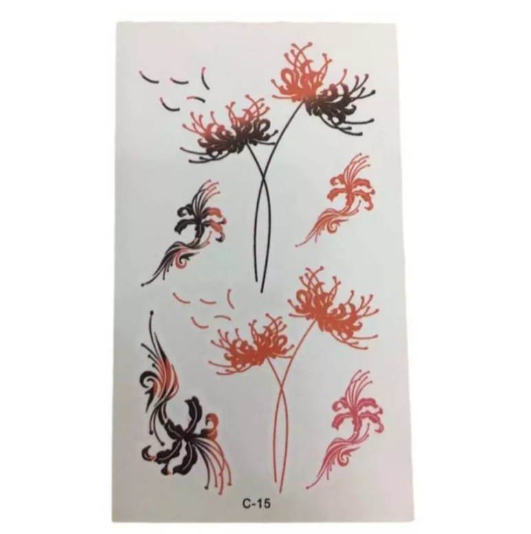 Тату наклейка на тіло Квіти 10 на 6 см червоний, фото 1