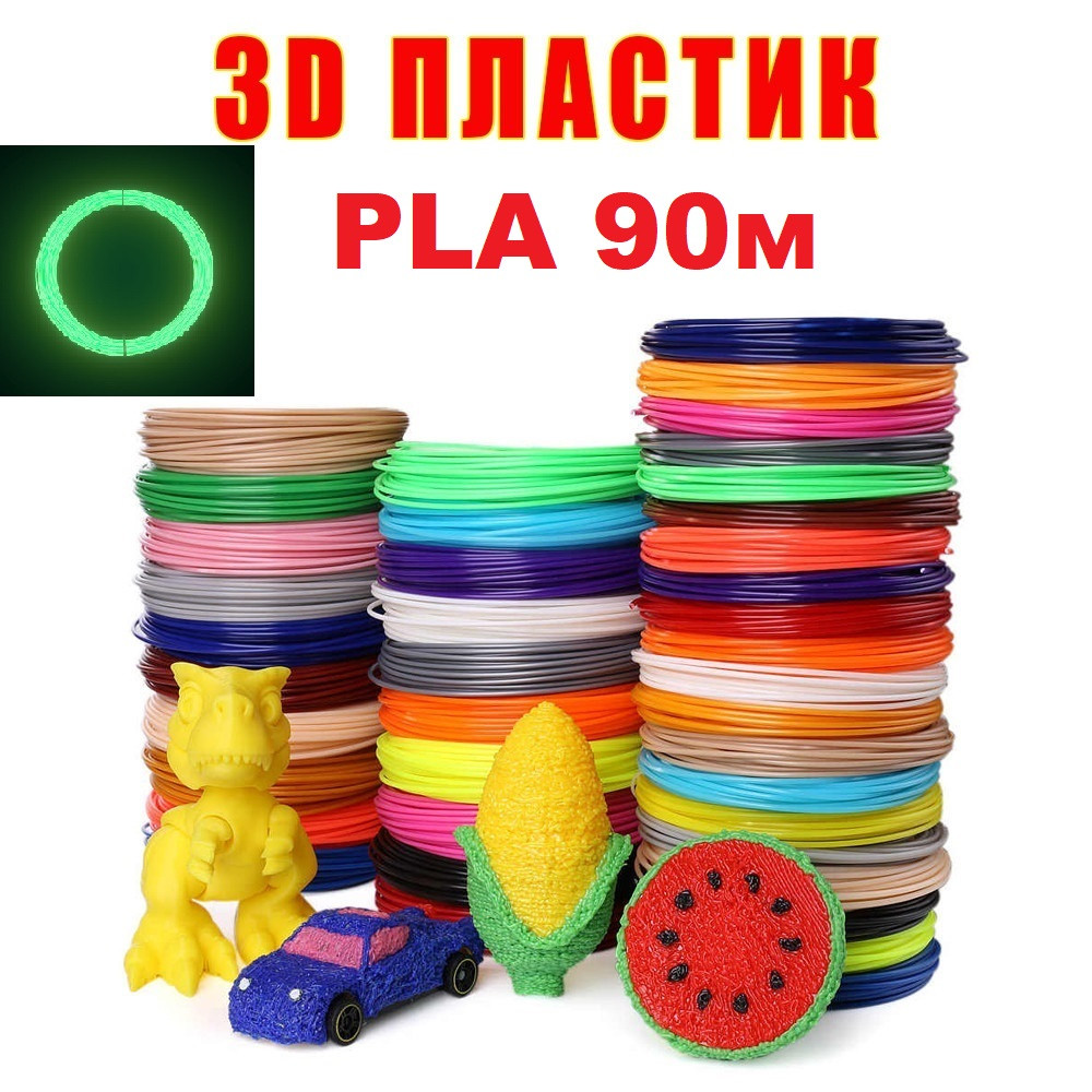 Набор PLA пластика 9 цветов по 10 метров для 3D ручек / 90 метров (включает 10м LED) - фото 1 - id-p1468558519