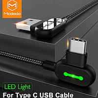 Кабель для телефона угловой с быстрой зарядкой в нейлоновой оплётке USB - USB type C фирмы Mcdodo 1.8 метра.