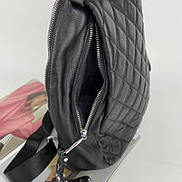 Жіночий шкіряний міський стьобанний рюкзак на одне відділення Polina & Eiterou чорний, фото 7