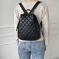 Жіночий шкіряний міський стьобанний рюкзак на одне відділення Polina & Eiterou чорний, фото 3