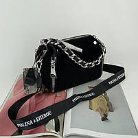 Жіноча замшева сумка на та через плече з двома ремінцями Polina & Eiterou чорна, фото 5
