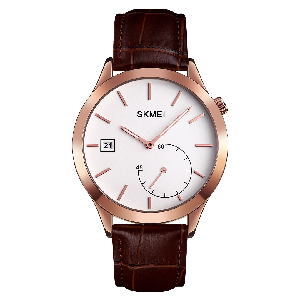 Чоловічі класичні годинник Skmei 1581 prestige коричневі з рожевим золотом